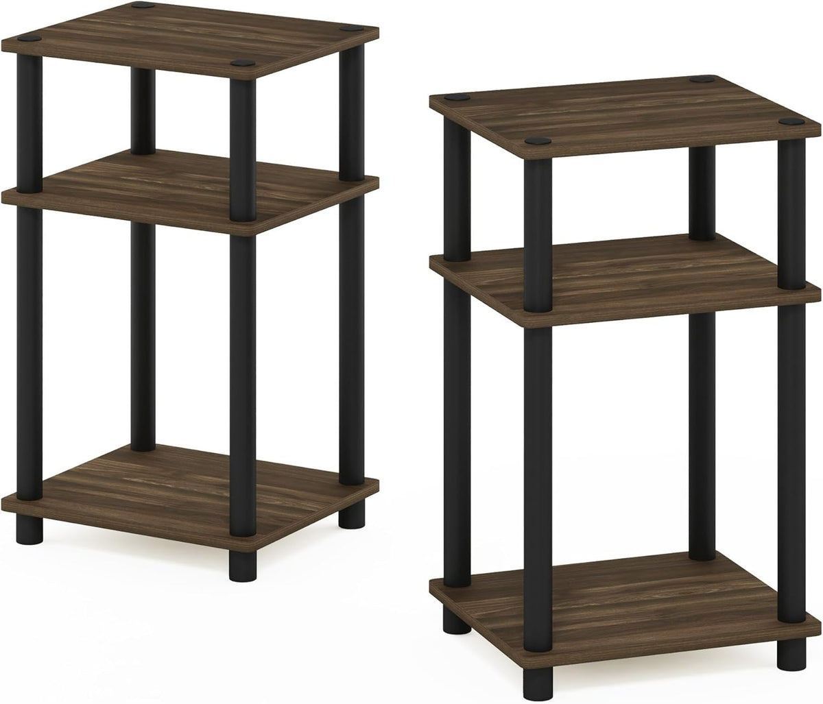 JUST Set of 2 Toolless 3-Tier Night Stand, Columbia Walnut