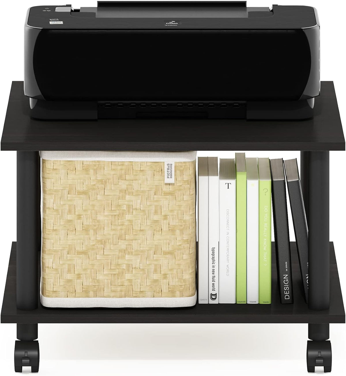 Econ Home Office Under Desk CPU and Printer Stand with Wheels, Espresso/Black