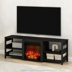 Jensen Fireplace TV Stand, NO Heat Decorative Electric Fireplace TV Stand for TV up to 70 Inch, with Open Storage, for Living Room, Americano