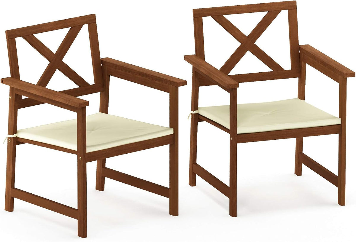FG18112C Hardwood X Back Arm Chair in Teak Oil with Cushion, Natural