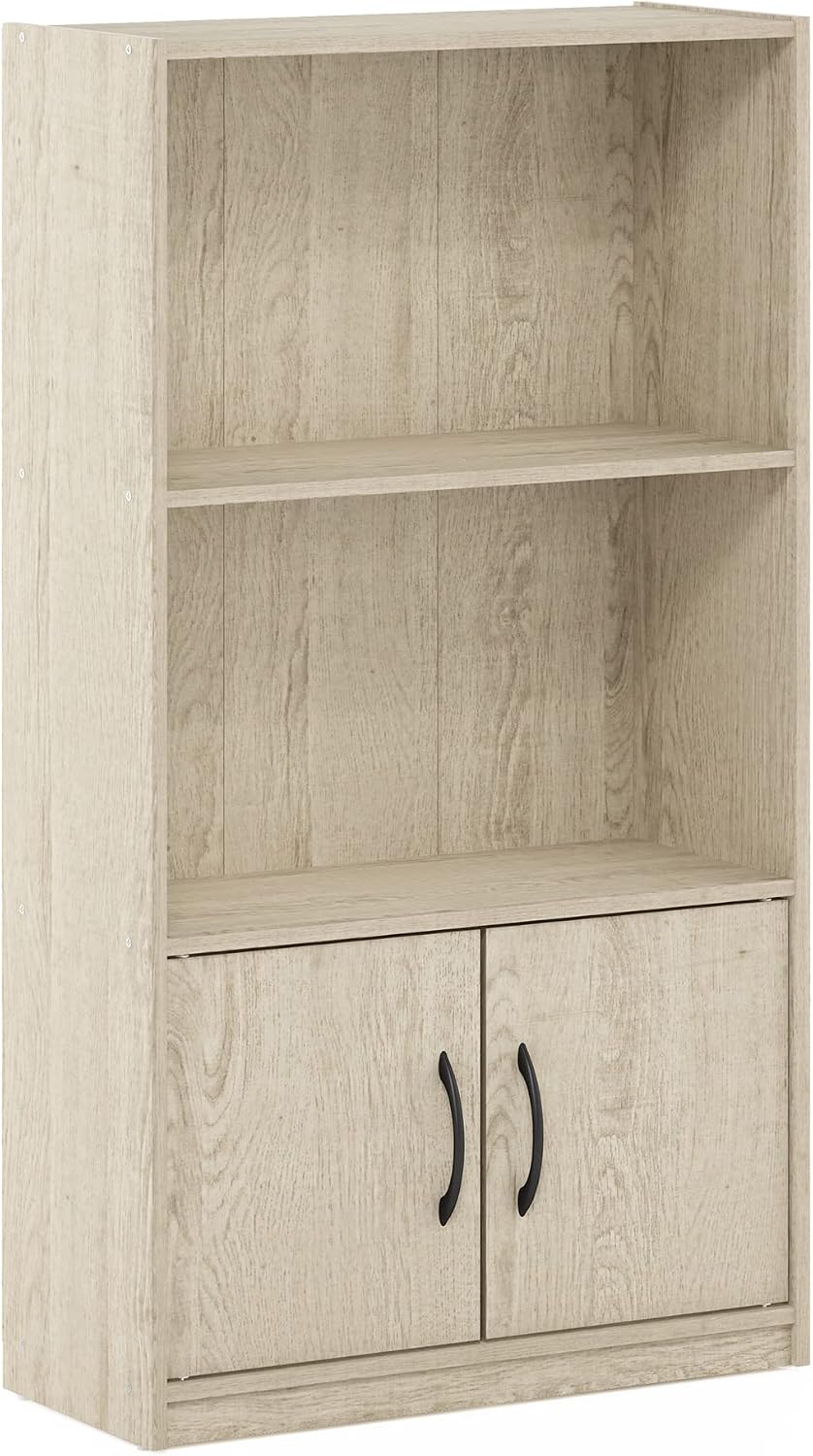 Gruen 3-Tier Open Shelf Bookcase with 2 Doors Storage Cabinet, Metropolitan Pine