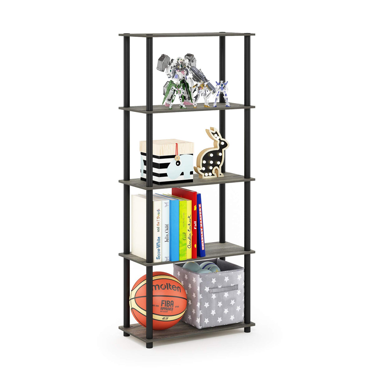 99152BE/WH/IV 3-Tier Go Green Multipurpose Storage Rack Shelving Unit Bookshelf Cabinet with 2 Bins, Beech Finish
