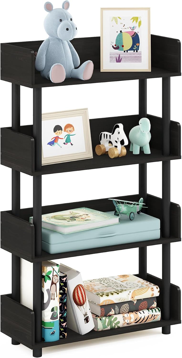 TURN-N-TUBE 4-Tier Display Shelf, Storage Shelves, Book Shelf, Open Shelves with Rounded Corner Top Edges, for Organization and Storage, Living Room, Home Office, Espresso