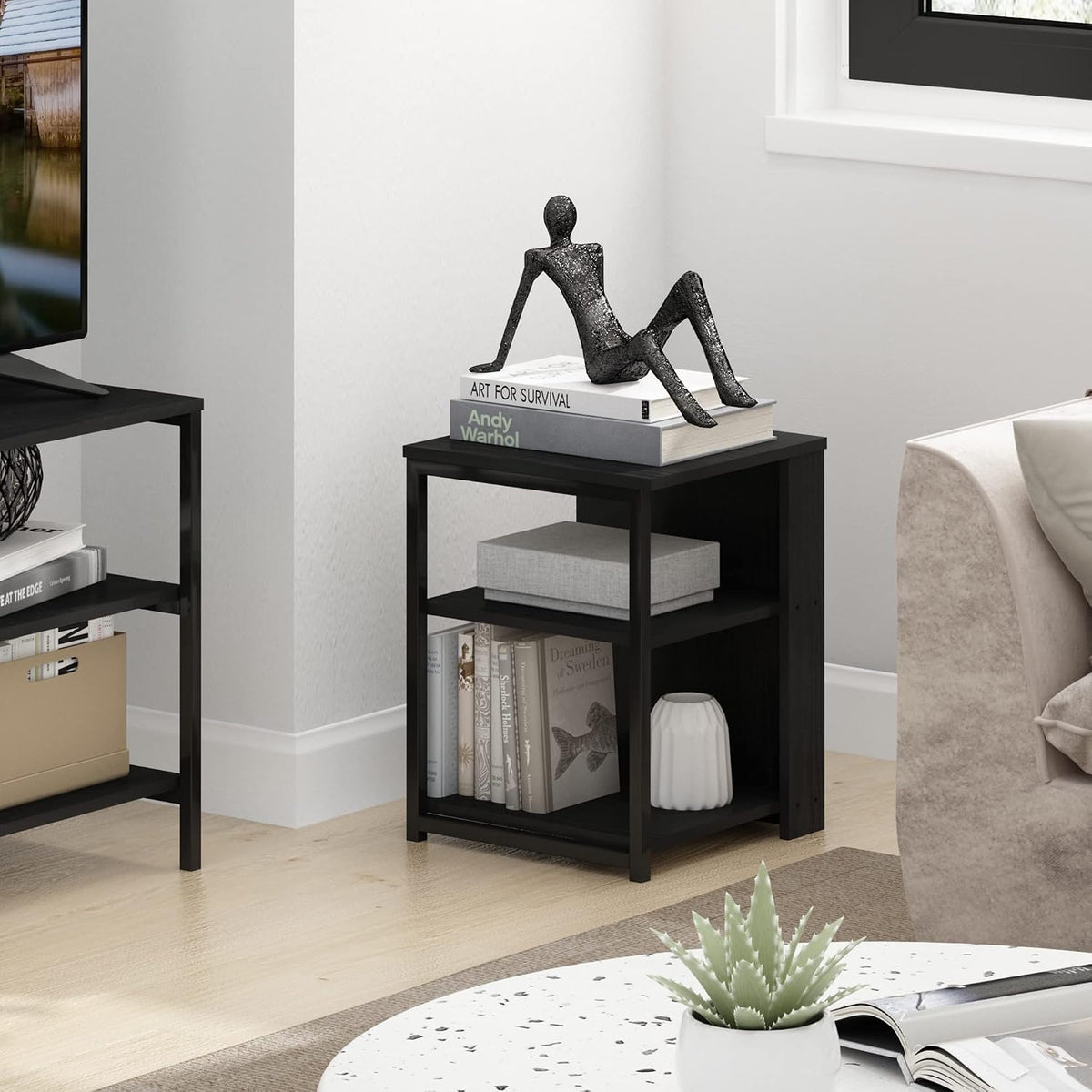 Camnus 3-Tier Metal Frame Side Table, Open Shelf, Dark Americano