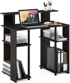 Jaya 35.3 Inch Computer Desk with Raised Hutch, White Wood
