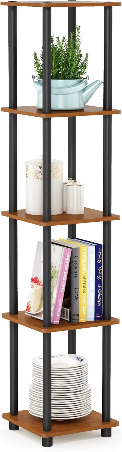 Turn-N-Tube 5-Tier Corner Square Rack Display Shelf, Round, Light Cherry/Black