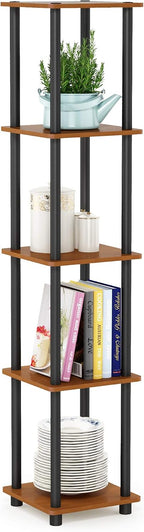 Turn-N-Tube 5-Tier Corner Square Rack Display Shelf, Round, Light Cherry/Black