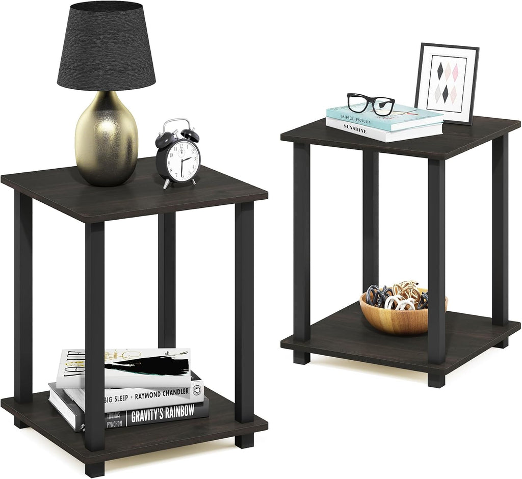Simplistic Set of 2 Toolless Living Room Table Set, Espresso