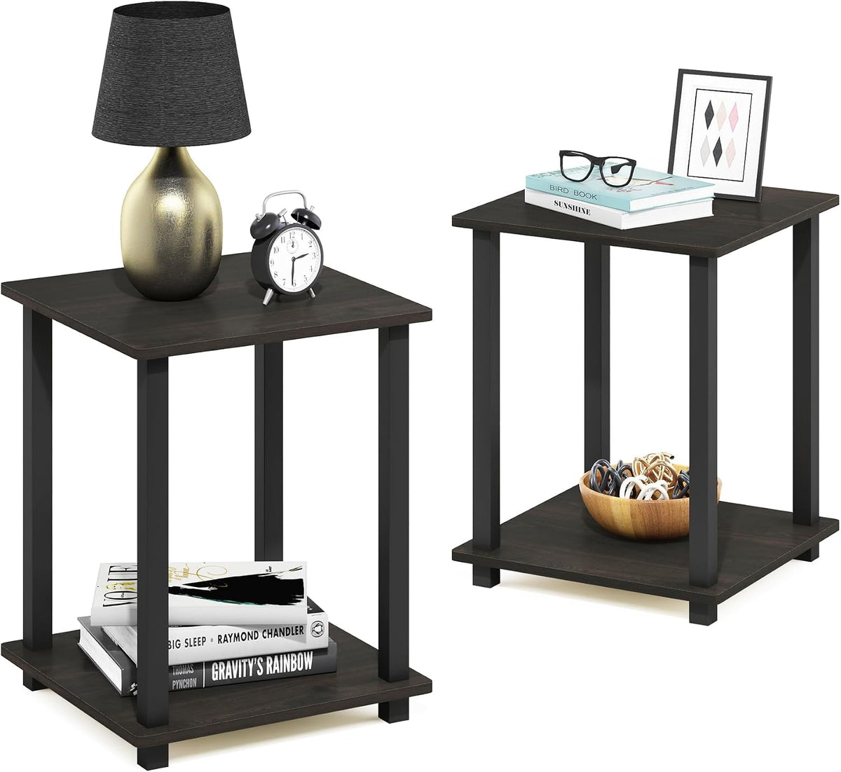 Simplistic Set of 2 Toolless Living Room Table Set, Espresso