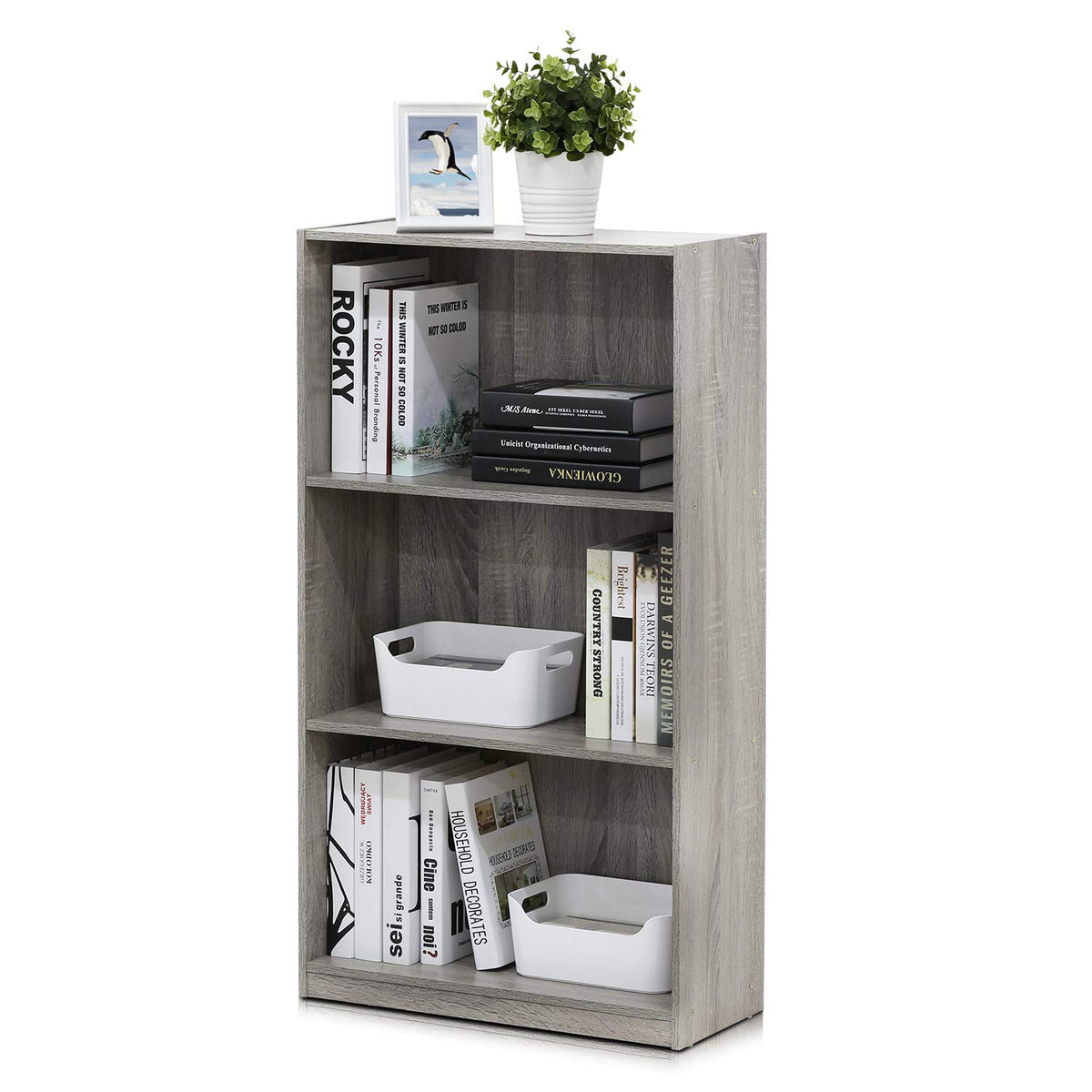 Basic 3-Tier Book Shelf with Open Shelves, Amber Pine