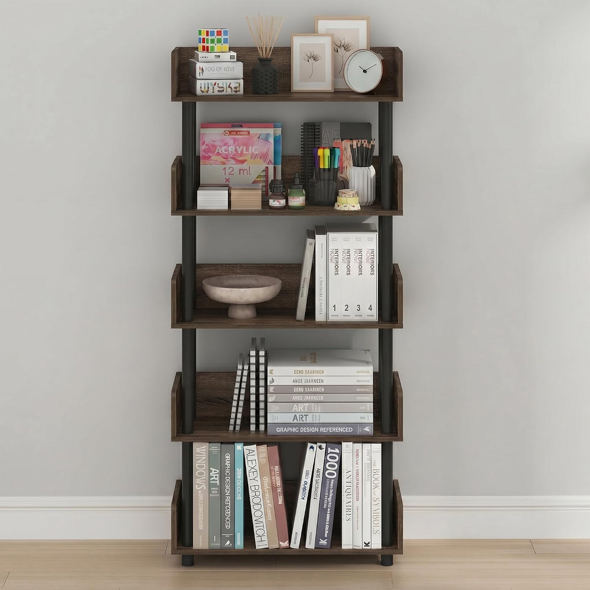 Turn-N-Tube Book Shelf, 5-Tier Bookshelf, Bookcases, Walnut