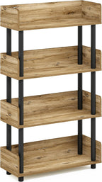 TURN-N-TUBE 4-Tier Display Shelf, Storage Shelves, Book Shelf, Open Shelves with Rounded Corner Top Edges, for Organization and Storage, Living Room, Home Office, Flagstaff Oak