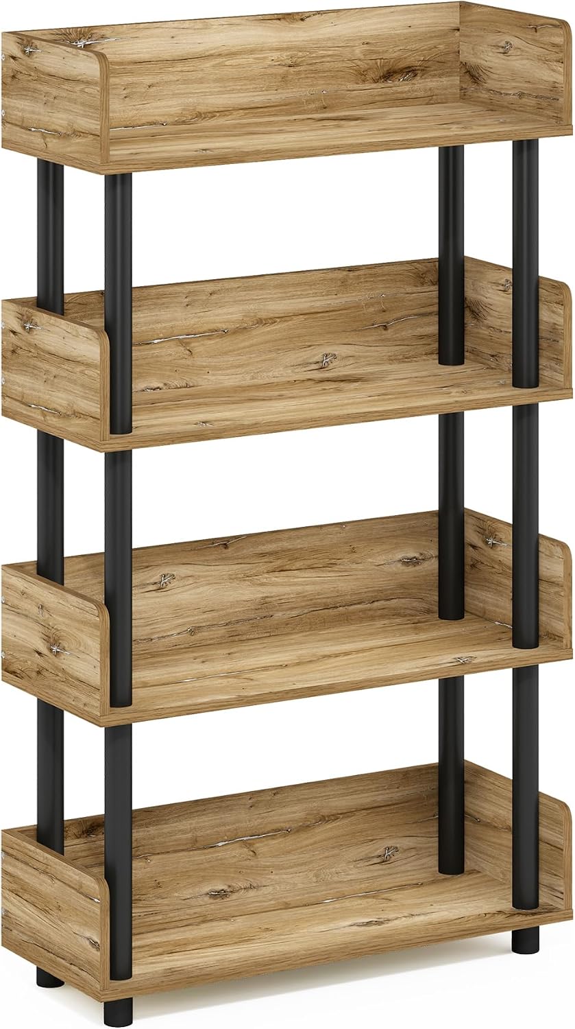 TURN-N-TUBE 4-Tier Display Shelf, Storage Shelves, Book Shelf, Open Shelves with Rounded Corner Top Edges, for Organization and Storage, Living Room, Home Office, Flagstaff Oak