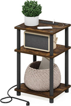 JUST 3-Tier Night Stand with Charging Station, Amber Pine