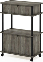Turn-N-Tube Kitchen Storage Cart with Cabinet and Lockable Wheels, French Oak Grey/Black