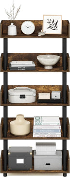 TURN-N-TUBE 5-Tier Display Shelf, Storage Shelves, Book Shelf, Open Shelves with Rounded Corner Top Edges, for Organization and Storage, Living Room, Home Office, Amber Pine