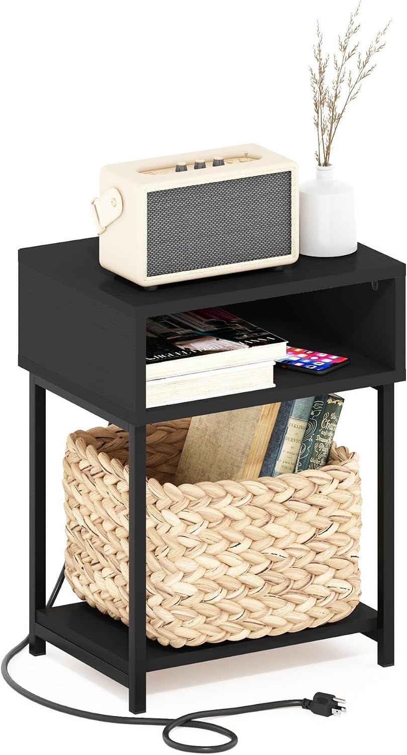 Moretti 3-Tier Night Stand with Charging Station, Americano