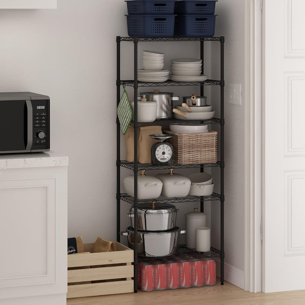 Wayar Metal Storage Shelf Rack, 6-Tier, 23 x 13 x 59, Black
