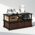 Turn-N-Tube Shoe Rack, 3-Tier Compact Shoe Organizer, Toolless Shoe Storage with Bin Drawers and Open Shelves, 15.5 x 31.2 x 15.4, for Closet Entryway, Office, Garage, Black Oak