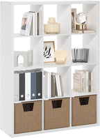 Book Shelf, 12-Cube Bookshelf, Extra Thick Frame Reversible Tall Wide Bookcase with Open Back, 14.6 x 43.8 x 58, for Living Room, Bedroom, Home Office, Plain White