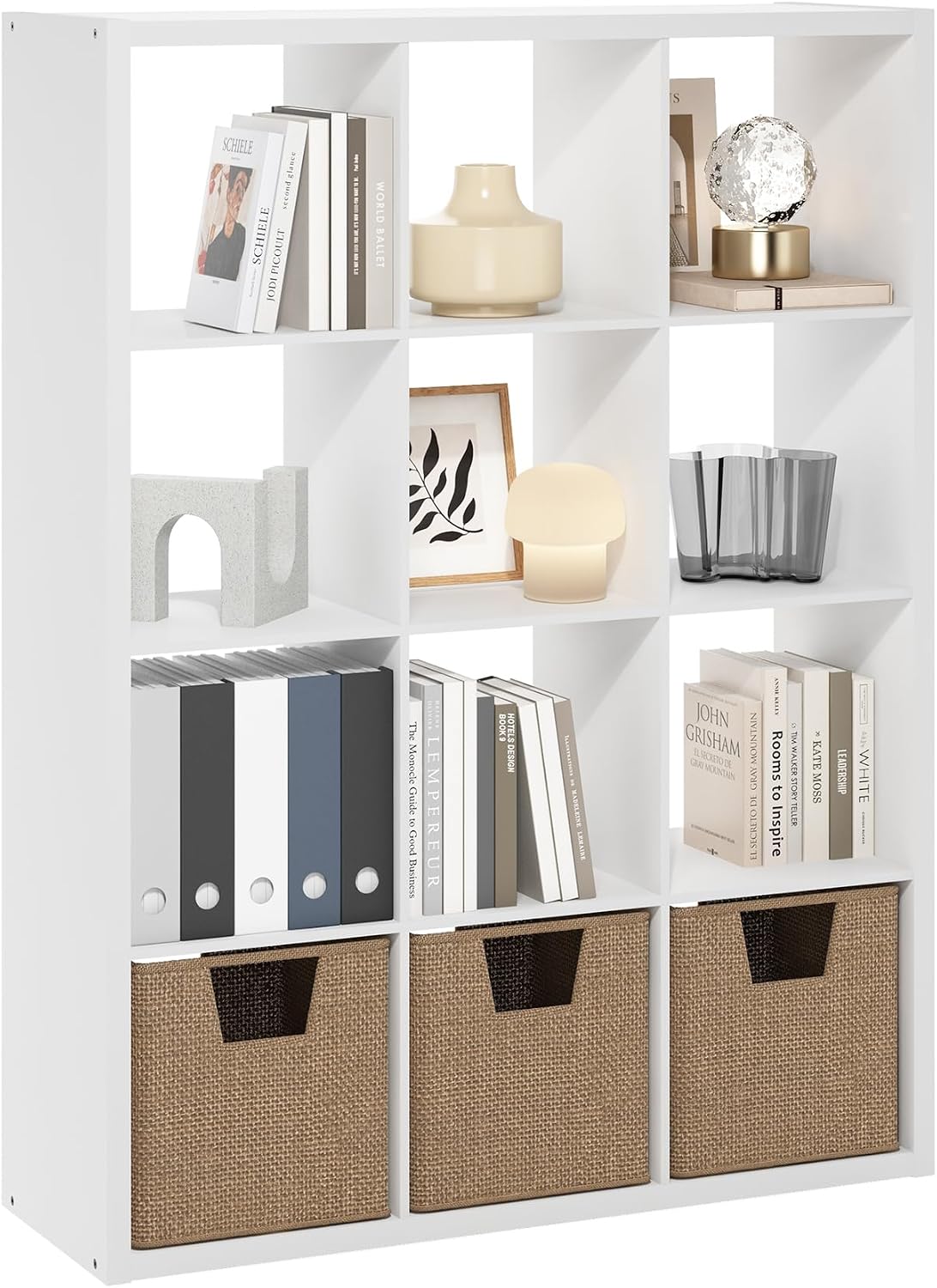 Cubicle Book Shelf, 12-Cube Bookshelf, Extra Thick Frame Reversible Bookcase with Open Back, 14.6" x 44" x 58", for Living Room, Bedroom, Home Office, White