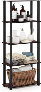 Turn-S-Tube Toolless Assembly 5-Tier Brown Storage Shelves with Square Tubes, Shelving Unit for Organization and Storage for Living Room, Home Office, Cherry Oak
