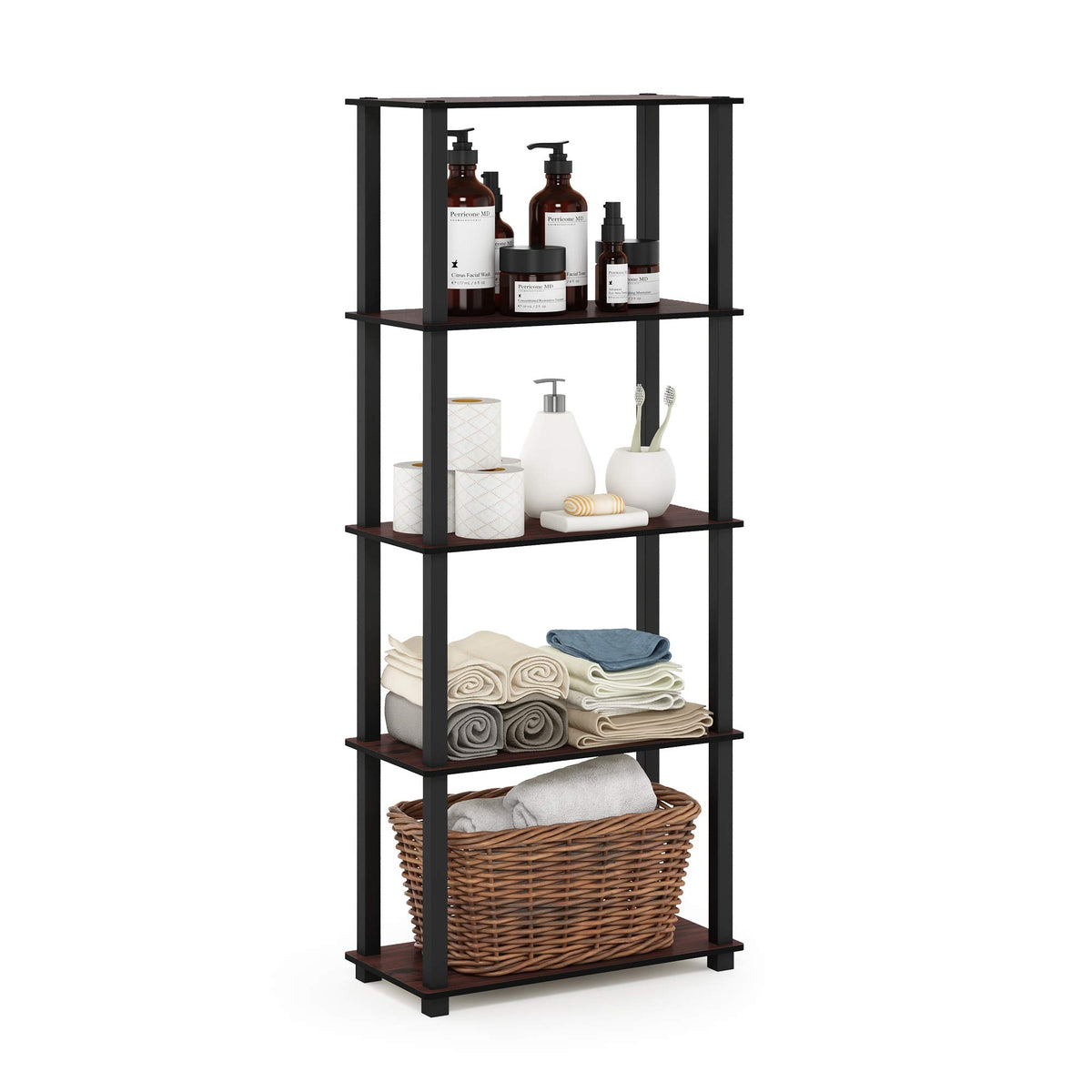 99152BE/WH/IV 3-Tier Go Green Multipurpose Storage Rack Shelving Unit Bookshelf Cabinet with 2 Bins, Beech Finish