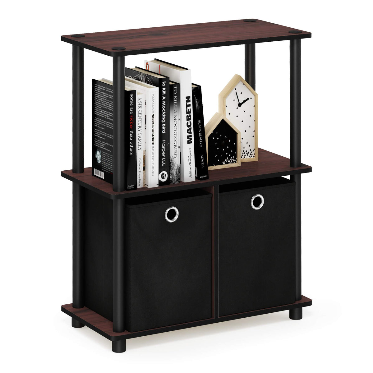 99152BE/WH/IV 3-Tier Go Green Multipurpose Storage Rack Shelving Unit Bookshelf Cabinet with 2 Bins, Beech Finish