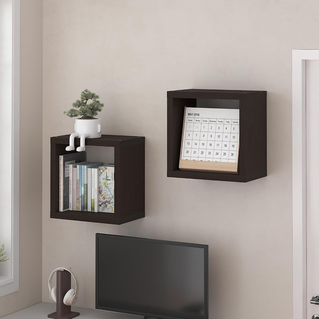 Floating Shelves for Wall, Thick Cube Wall Shelf, Dark Oak