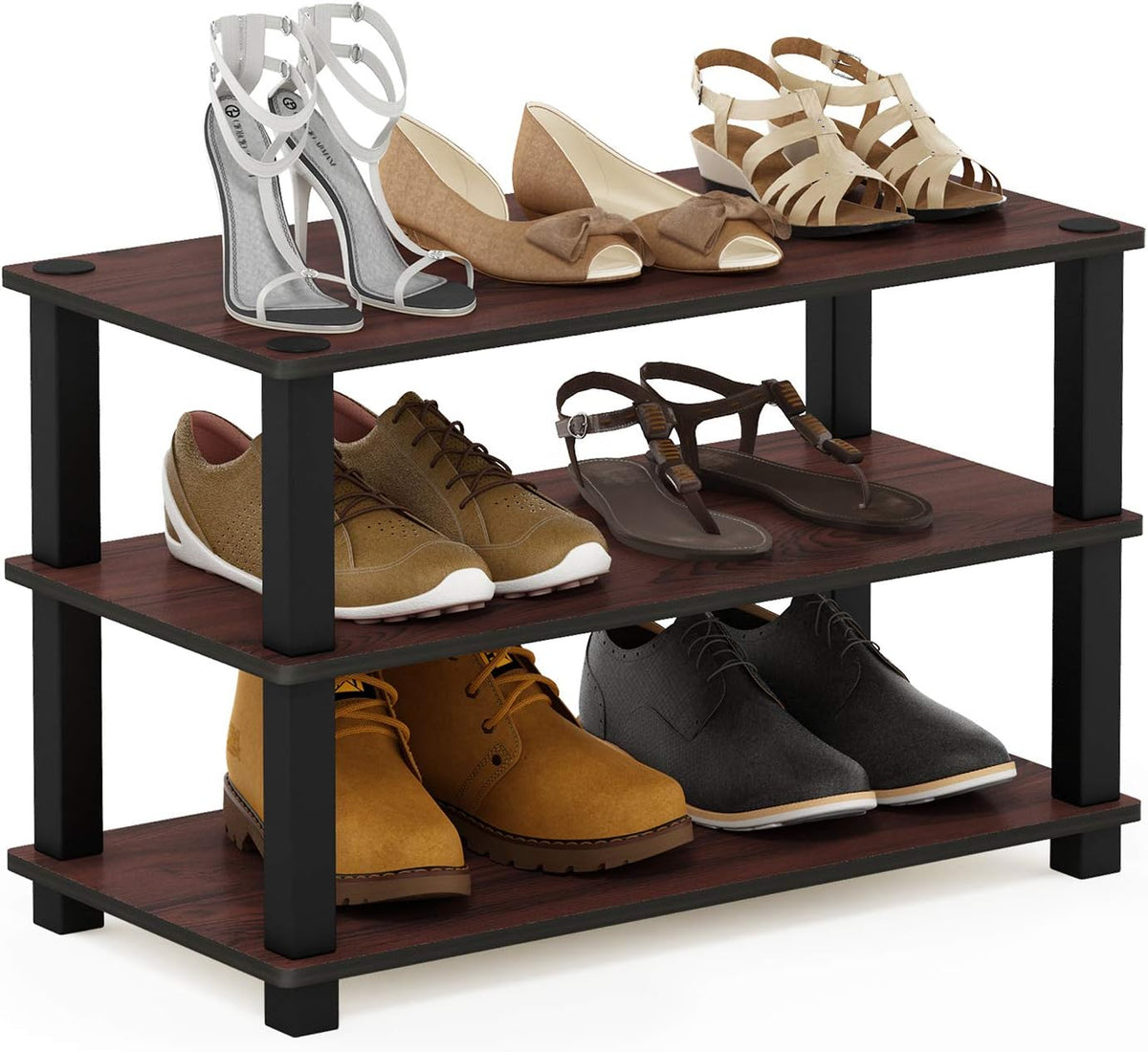 Turn-S-Tube 3-Tier Shoe Rack, Dark Cherry/Black