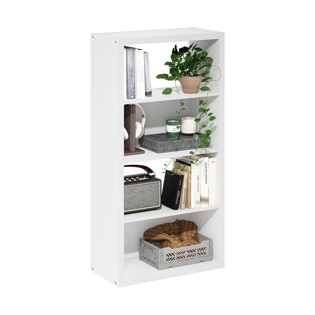4-Tier Book Shelf, Open Shelves Bookshelf, Light Blue/White
