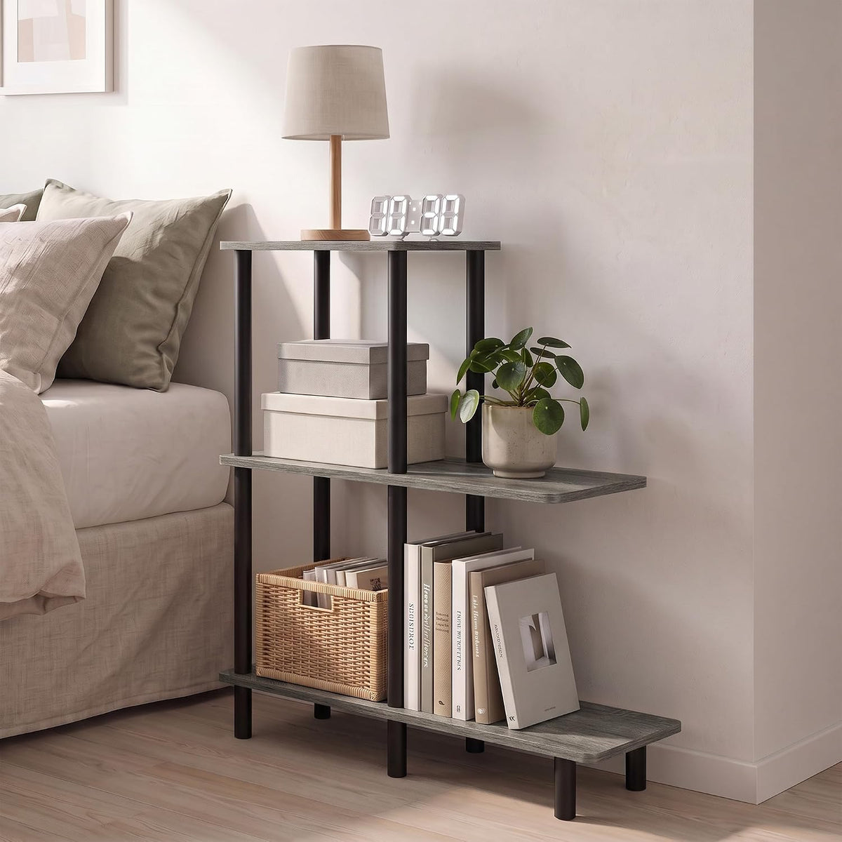 Turn-N-Tube 3-Tier Tall L-Shape Night Stand, French Oak