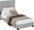 PESSAC Bed Frame, Twin XL Size Bedframe with Fabric Upholstered Headboard, Bed with Legs, Wooden Slat Support, Easy Assembly, for Bedroom, Dorm, Light Grey