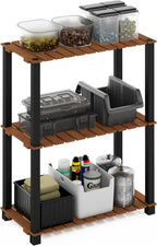 Pangkor 3-Tier Turn-N-Tube Indoor Outdoor Plant Shelf Wood Stand with Square Poles, Natural/Black