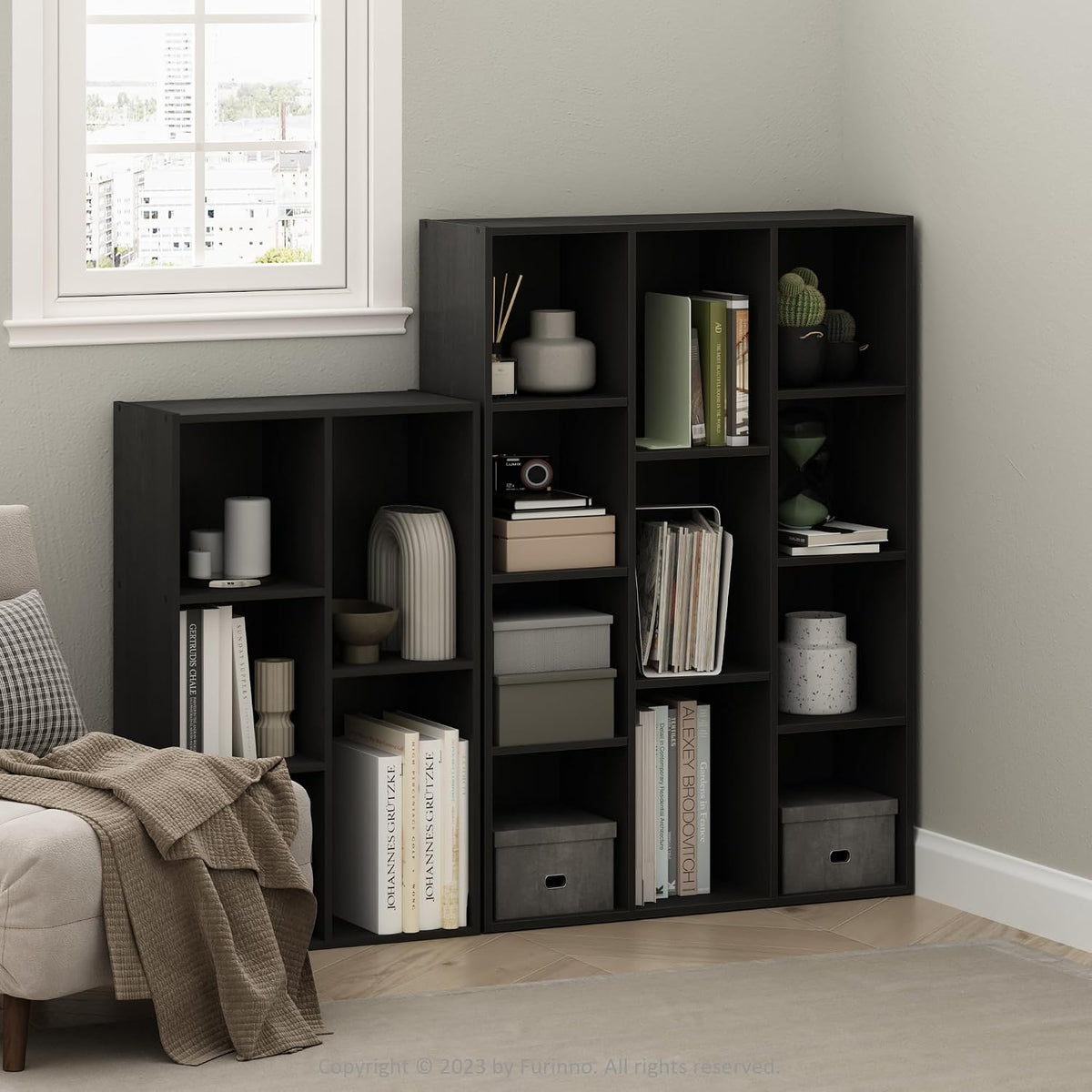 Book Shelf, 5-Cube Bookshelf, Reversible Bookcase, 9.4 x 19.5 x 31.5, Easy Assembly, for Living Room, Bedroom, Home Office, Blackwood