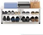 Turn-N-Tube Shoe Rack, 3-Tier Shoe Organizer, Compact Shoe Storage with Open Shelves and Stainless Steel Tubes, 15.5 x 41.1 x 15.8, for Closet Entryway, Office, Garage, White Oak