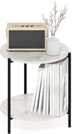 BESI 2-Tier Side Table with Metal Legs, Light Marble