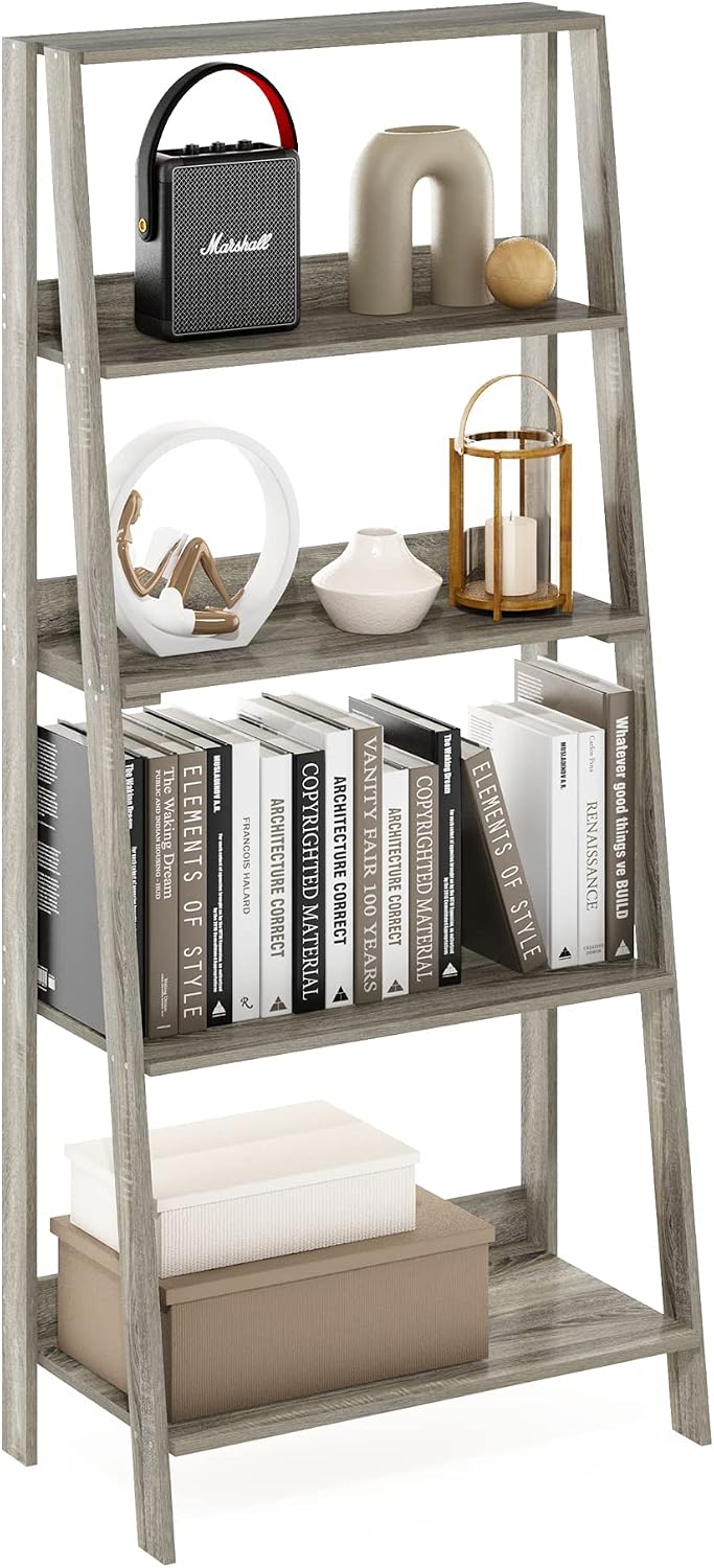 Ladder Bookcase Display Shelf, 5-Tier, French Oak
