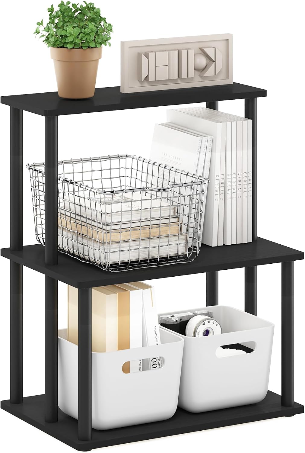 Turn-N-Tube 3-Tier Toolless Multipurpose Printer Stand Display Storage Shelf, Americano/Black