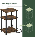 JUST Side Table Set of 2, 3-Tier Modern End Table with Charging Station, Open Shelf Night Stand, Bedside Table with USB and Type-C Port, for Living Room, Bedroom, Amber Pine