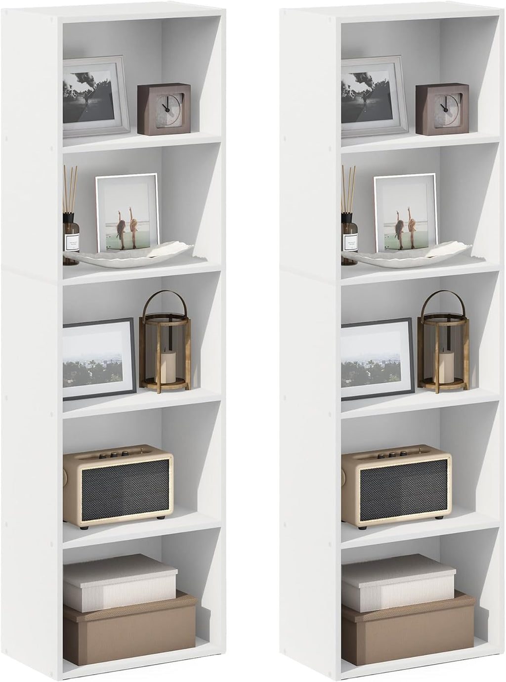 LUDER Set of 2 Book Shelf, 5-Tier, White