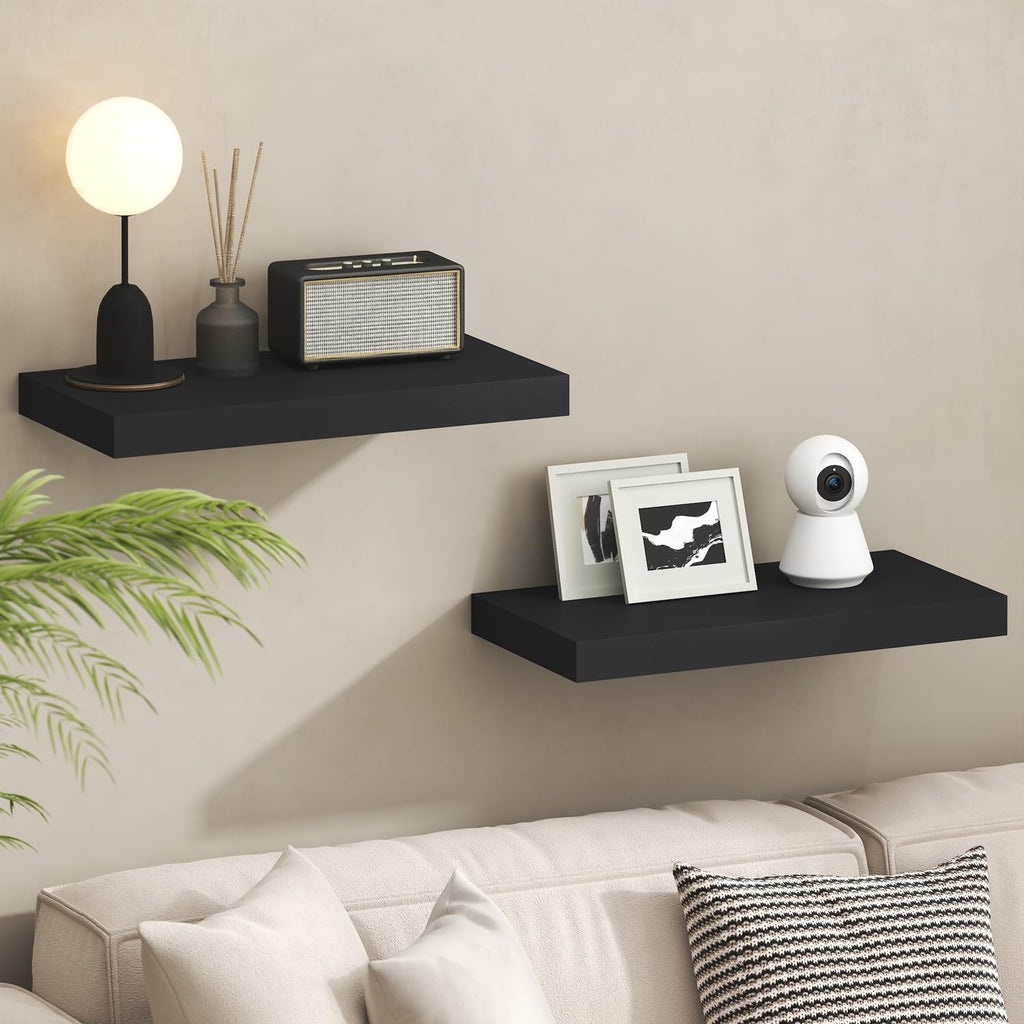 Tanna Floating Shelves for Wall, 12 x 24 Wall Shelf, Single Set Wall Mounted Floating Shelf with Invisible Bracket, 2-Inch Thick, for Bathroom, Living Room, Bedroom, Home Office, Americano