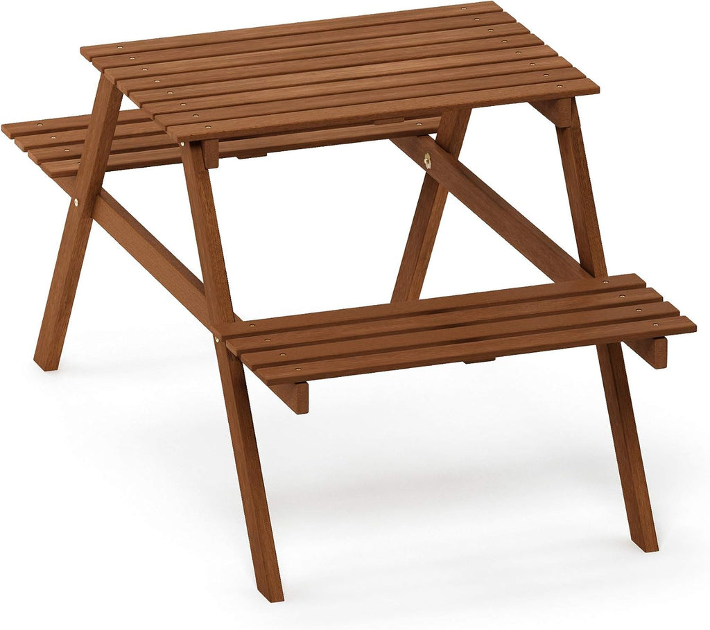 TIOMAN Outdoor Dining Set with Attached Benches, Natural
