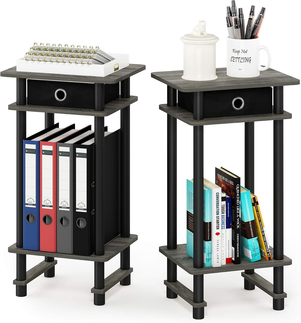 Turn-N-Tube Set of 2 Toolless 3-Tier Side Table, French Oak