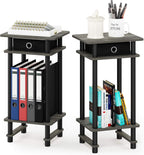 Turn-N-Tube Set of 2 Toolless 3-Tier Side Table, Grey Oak