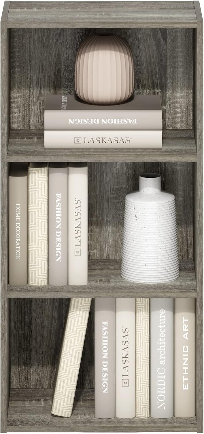 LUDER 3-Tier Book Shelf, Open Shelves Bookshelf, French Oak