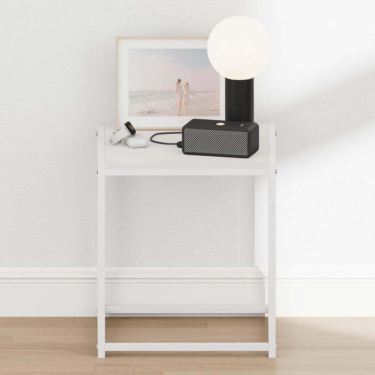 CAMNUS Night Stand, Metal Frame Nightstand, Toolless Side Table, End Table, Bedside Table, for Living Room, Bedroom, Solid White