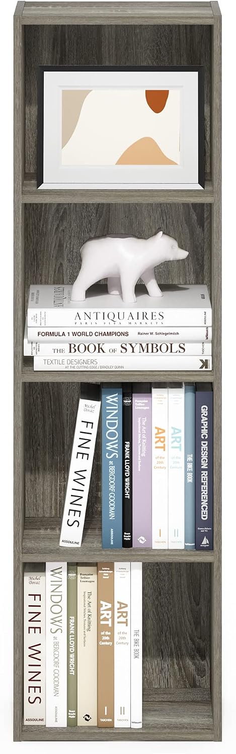 PASIR Book Shelf, 4-Tier Modern Bookshelf, Open Shelves Bookcase 9 x 12 x 42, Easy Assembly, for Living Room, Bedroom, Home Office, French Oak