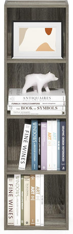 PASIR Book Shelf, 4-Tier Modern Bookshelf, Open Shelves Bookcase 9 x 12 x 42, Easy Assembly, for Living Room, Bedroom, Home Office, French Oak