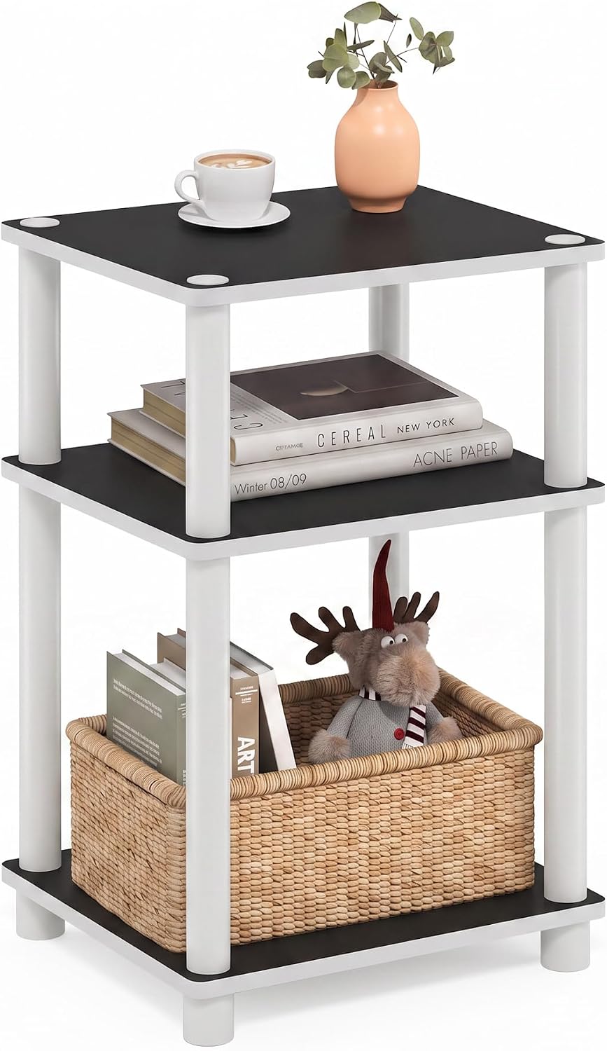 JUST Toolless 3-Tier Side Table, Open Shelf, White(Espresso)